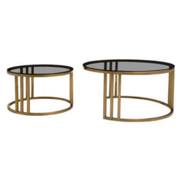 Alana Round Set of 2 Round Nesting Coffee Tables in Gold Base and Glass Top - thumbnail 4