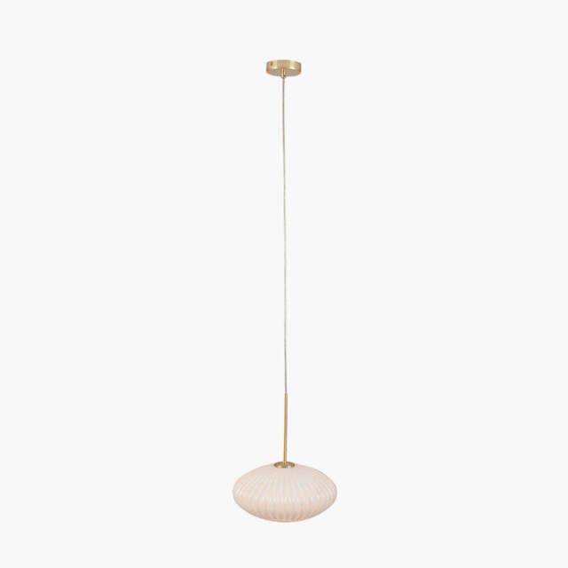 Emilia White Glass and Gold Metal Ribbed Oval Pendant - image 1