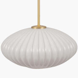 Emilia White Glass and Gold Metal Ribbed Oval Pendant - thumbnail 4