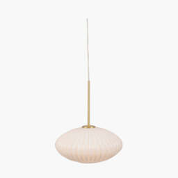 Emilia White Glass and Gold Metal Ribbed Oval Pendant - thumbnail 2