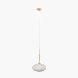 Emilia White Glass and Gold Metal Ribbed Oval Pendant - thumbnail 3