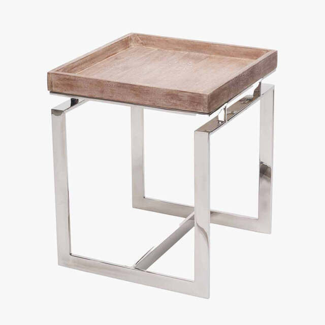 Evelyn Natural Antique Finish Mango Wood and Silver Metal Side Table - image 1
