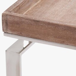 Evelyn Natural Antique Finish Mango Wood and Silver Metal Side Table - thumbnail 4