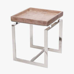 Evelyn Natural Antique Finish Mango Wood and Silver Metal Side Table - thumbnail 1
