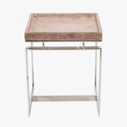 Evelyn Natural Antique Finish Mango Wood and Silver Metal Side Table - thumbnail 3