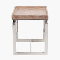 Evelyn Natural Antique Finish Mango Wood and Silver Metal Side Table - thumbnail 2