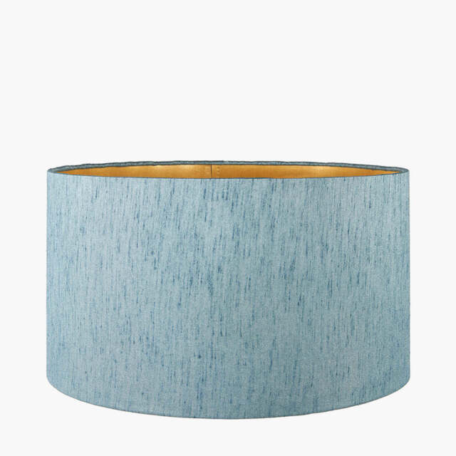 Stellan 35cm Duck Egg Slubbed Silk Mix Gold Lined Cylinder Lampshade - image 1