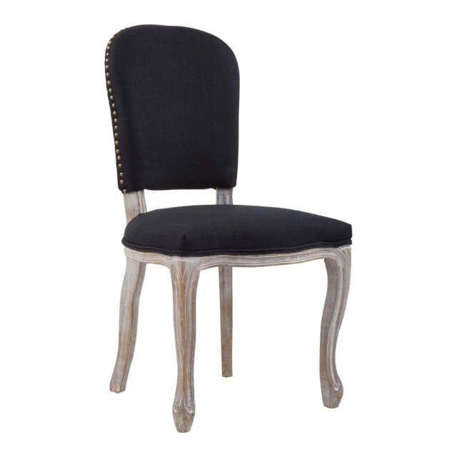 Kensington Townhouse Black Linen Dining Chair with Antique wood legs - image 1