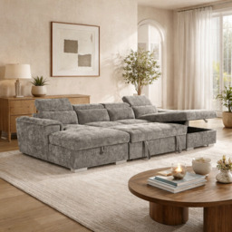 Alaya Large Grey U Shape Sofabed with Storage and Adjustable Headrests Morgan - Malvern - Somerford - Calix - Euphoria - Plush Style - thumbnail 1