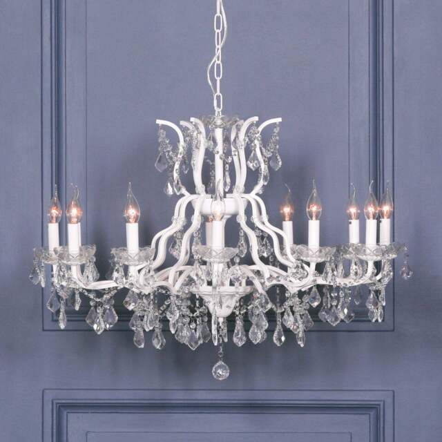White 12 Branch Shallow Cut Glass Chandelier - image 1