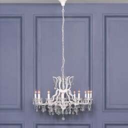 White 12 Branch Shallow Cut Glass Chandelier - thumbnail 2