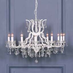 White 12 Branch Shallow Cut Glass Chandelier - thumbnail 1