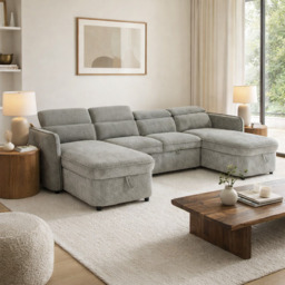 Capri Sofabed U shape Corner Sofa Bed Grey With Adjustable Headrests Morgan - Malvern - Somerford - Calix - Euphoria - Plush Style