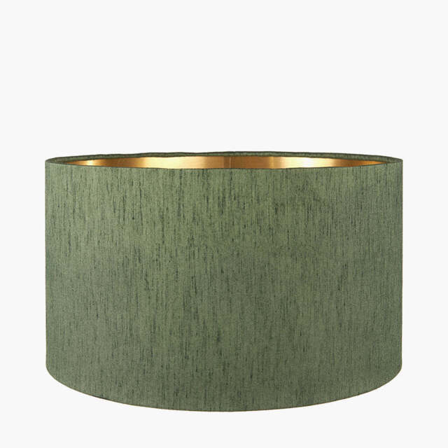 Stellan 40cm Green Slubbed Silk Mix Gold Lined Cylinder Lampshade - image 1