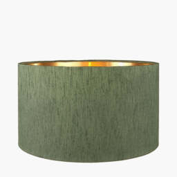 Stellan 40cm Green Slubbed Silk Mix Gold Lined Cylinder Lampshade - thumbnail 3