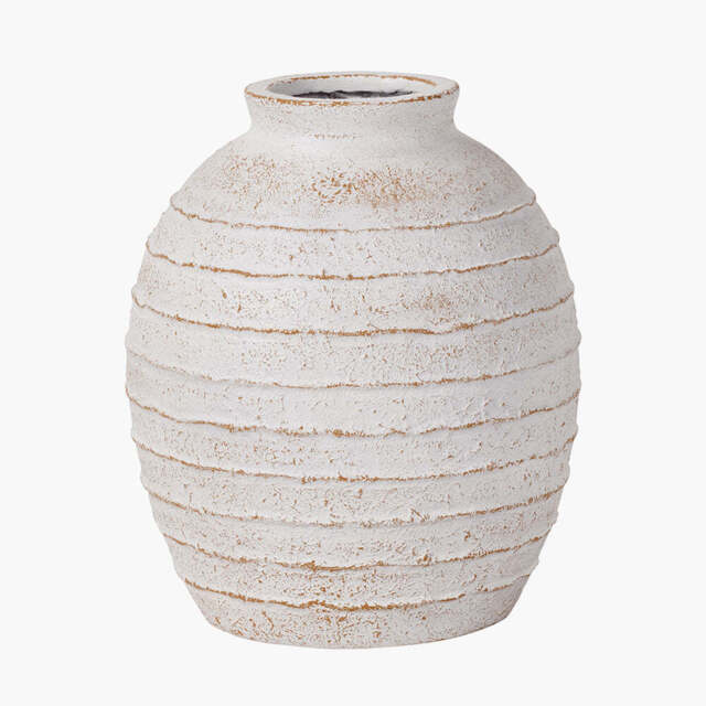 White Wash Fibrestone Decorative Ribbed Vase - image 1