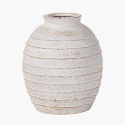 White Wash Fibrestone  Decorative Ribbed Vase - thumbnail 1