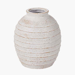 White Wash Fibrestone  Decorative Ribbed Vase - thumbnail 3
