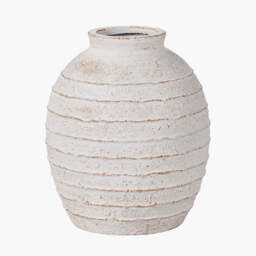 White Wash Fibrestone  Decorative Ribbed Vase - thumbnail 2
