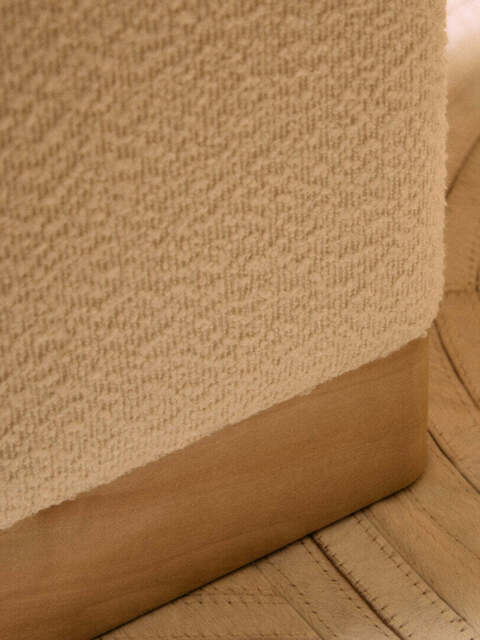 Mota Burl Wood And Cream Boucle Sqaure Stool - image 1