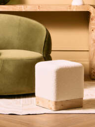 Mota Burl Wood And Cream Boucle Sqaure Stool - thumbnail 3