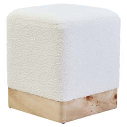 Mota Burl Wood And Cream Boucle Sqaure Stool - thumbnail 6