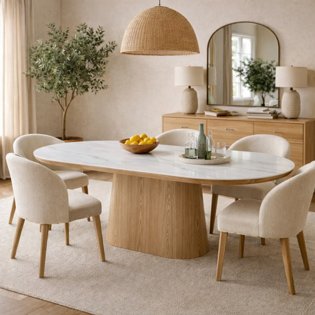 Bianca Oval Dining Table Beech & White Sintered Stone - image 1