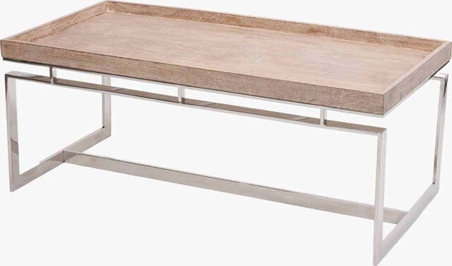 Evelyn Natural Antique Finish Mango Wood and Silver Metal Coffee Table - image 1