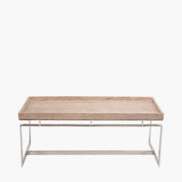 Evelyn Natural Antique Finish Mango Wood and Silver Metal Coffee Table - thumbnail 2