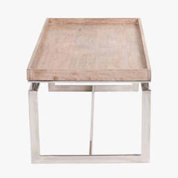 Evelyn Natural Antique Finish Mango Wood and Silver Metal Coffee Table - thumbnail 3