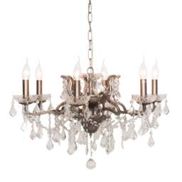 Antique Silver 6 Branch Shallow Cut Glass Chandelier - thumbnail 1