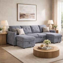 Moscow Universal U Shape Sofabed With Ottoman Storage  Grey Morgan - Malvern - Somerford - Calix - Euphoria - Plush Style