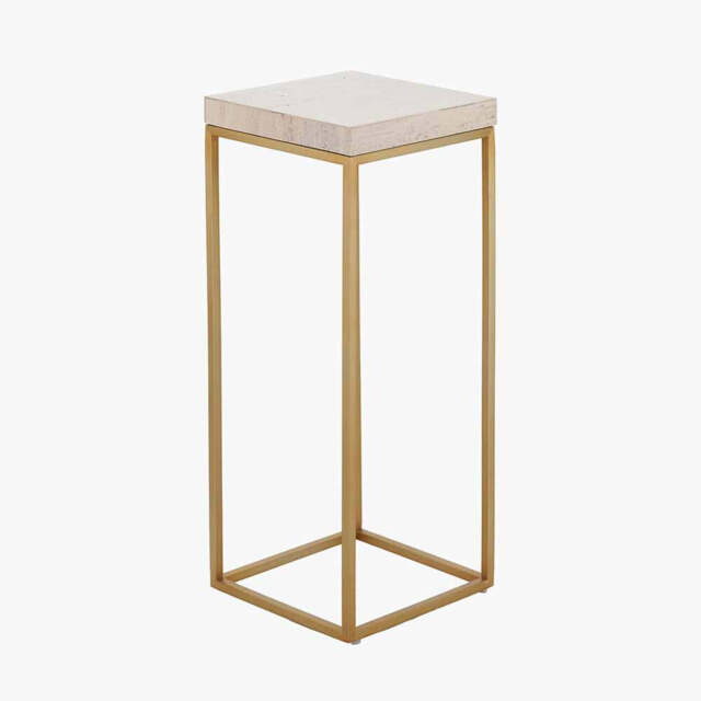 Madison Beige Granite and Burnished Gold Metal Tall Square Side Table - image 1