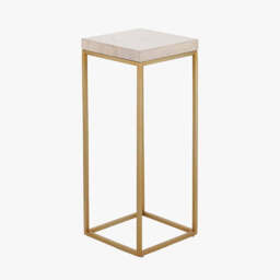 Madison Beige Granite and Burnished Gold Metal Tall Square Side Table - thumbnail 1
