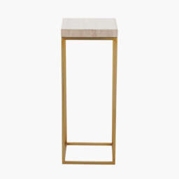 Madison Beige Granite and Burnished Gold Metal Tall Square Side Table - thumbnail 2