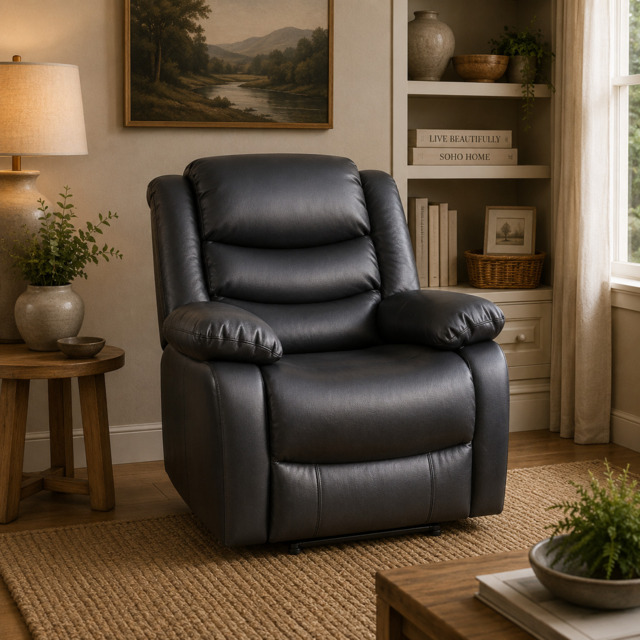 Conrad Manual Recliner Sofa Black Armchair - image 1