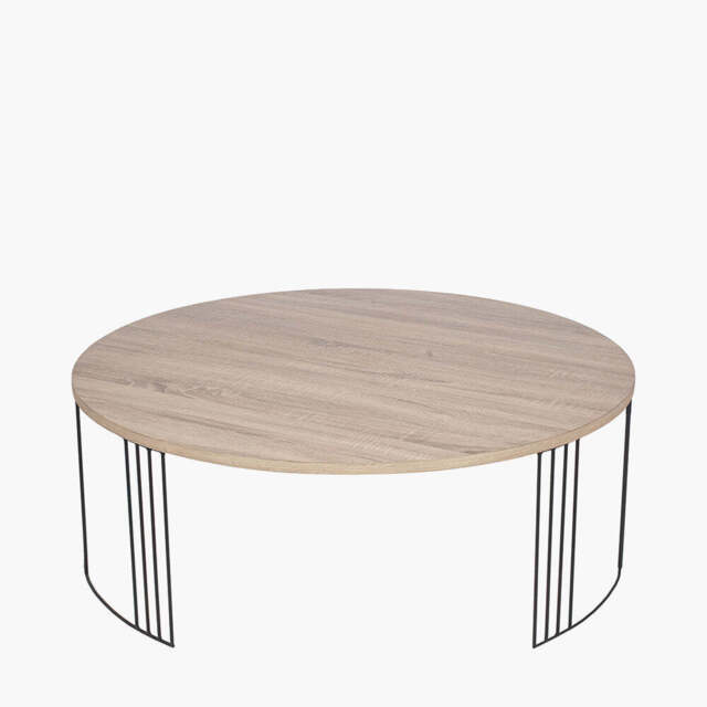Atri Dark Oak Wood Veneer and Black Metal Coffee Table - image 1