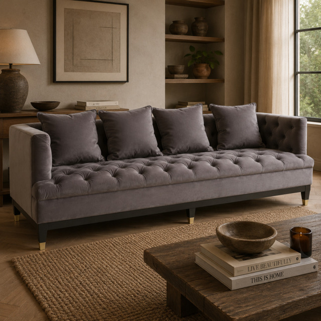 Sefira 3 Seat Viola Pirate Grey Fabric Sofa - image 1