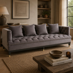 Sefira 3 Seat Viola Pirate Grey Fabric Sofa - thumbnail 1