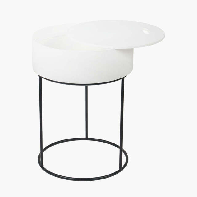Hugo White Wood Veneer and Black Metal Storage Table - image 1