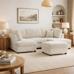 Carnaby Sofa Beige Boucle U Shape Corner Morgan - Malvern - Somerford - Calix - Euphoria - Plush Style - thumbnail 1