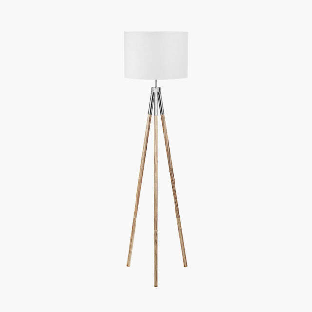 Vali Silver Metal and Grey Wood Grain Tripod Floor Lamp - image 1