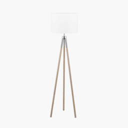 Vali Silver Metal and Grey Wood Grain Tripod Floor Lamp - thumbnail 2