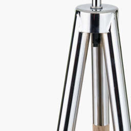 Vali Silver Metal and Grey Wood Grain Tripod Floor Lamp - thumbnail 4