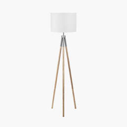 Vali Silver Metal and Grey Wood Grain Tripod Floor Lamp - thumbnail 1