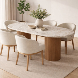 Ashford Natural Marble & Wood Pedestal 6-8 Seater Dining Table