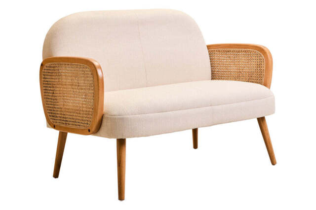 Cebu Ivory Fabric and Cane 2 Seat Sofa with Elm Wood Legs - image 1