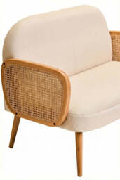 Cebu Ivory Fabric and Cane 2 Seat Sofa with Elm Wood Legs - thumbnail 4