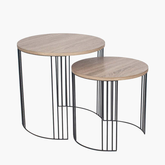 Atri S/2 Dark Oak Wood Veneer and Black Metal Side Tables - image 1