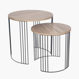 Atri S/2 Dark Oak Wood Veneer and Black Metal Side Tables - thumbnail 3